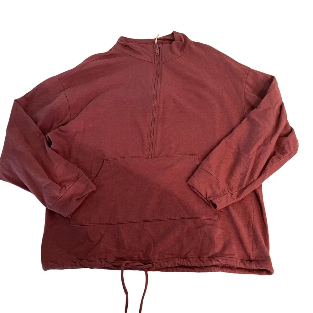 Vanilla Bay Cotton 1/2 Zip Pullover Drawstring Waist Kangaroo Pockets Mauve S